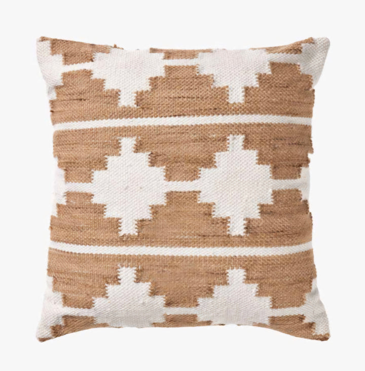 Indoor Outdoor Taupe and White Moroccan Design Scatter Cushion