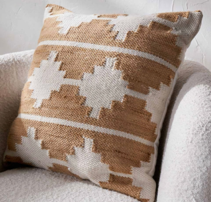 Indoor Outdoor Taupe and White Moroccan Design Scatter Cushion