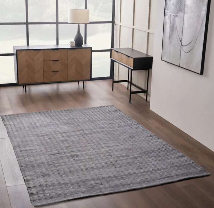 Indoor Outdoor Grey Double Stitch Design Rug Large