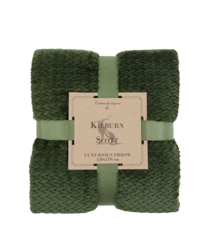 Woodland Chevron Embossed Throw/Green