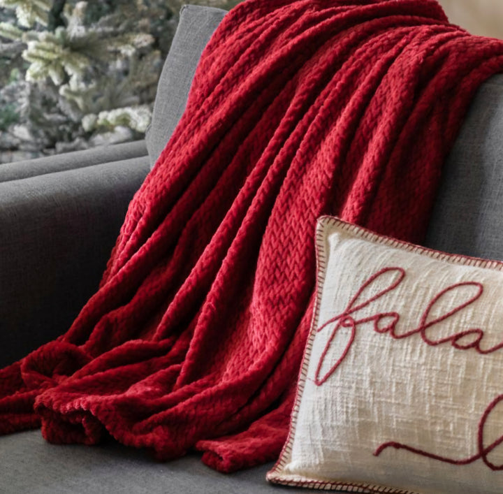 Woodland Chevron Embossed Throw/Red