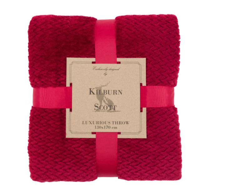 Woodland Chevron Embossed Throw/Red