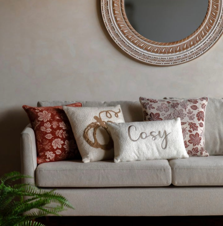 Autumn Leaf Chenille Cushion/Rust