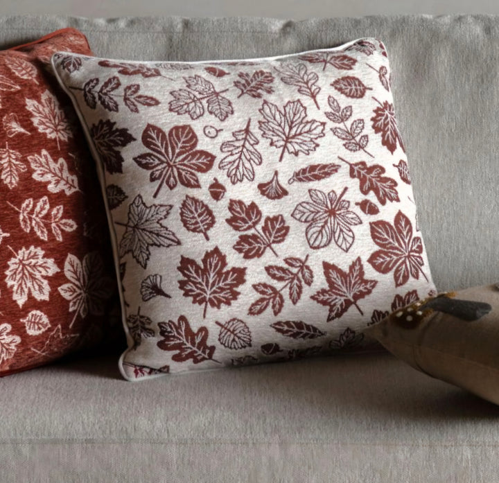 Autumn Leaf Chenille Cushion/cream