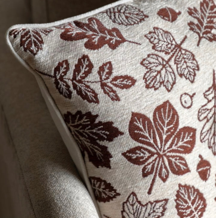 Autumn Leaf Chenille Cushion/cream