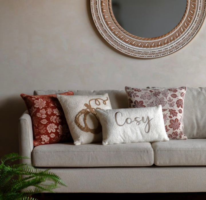 Autumn Leaf Chenille Cushion/cream