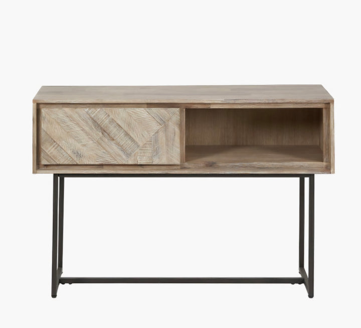 Marca Sand Wash Acacia Wood and Black Metal 1 Drawer Console/Free Delivery