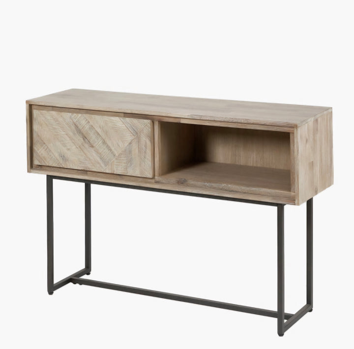 Marca Sand Wash Acacia Wood and Black Metal 1 Drawer Console/Free Delivery