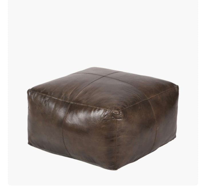 Matteo Peppercorn Leather Square Pouffe
