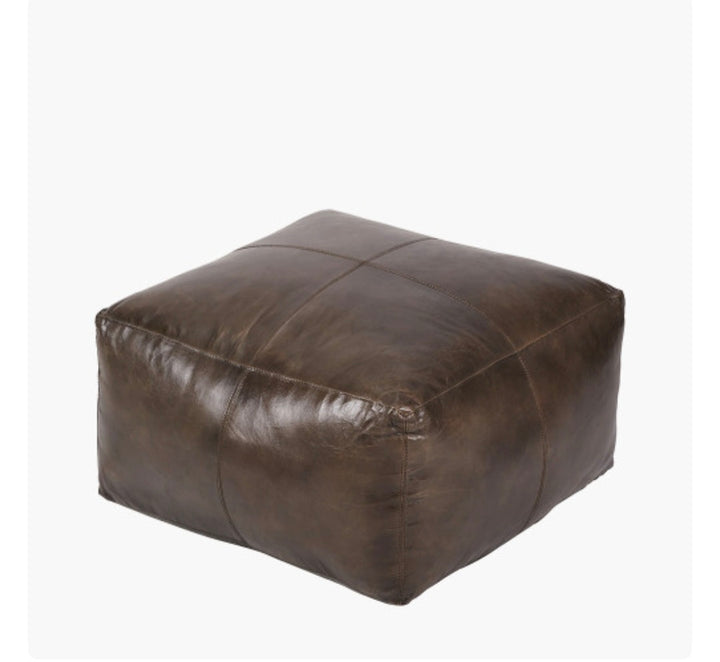 Matteo Peppercorn Leather Square Pouffe