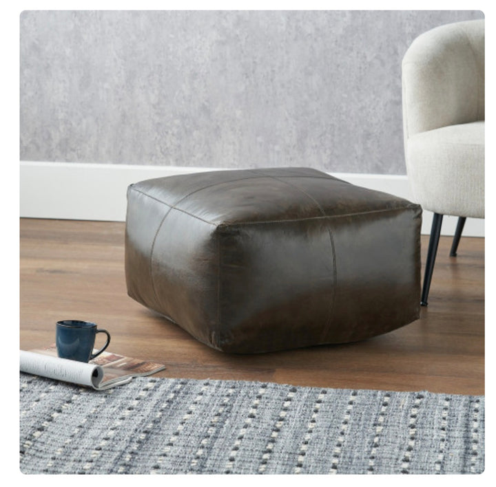 Matteo Peppercorn Leather Square Pouffe