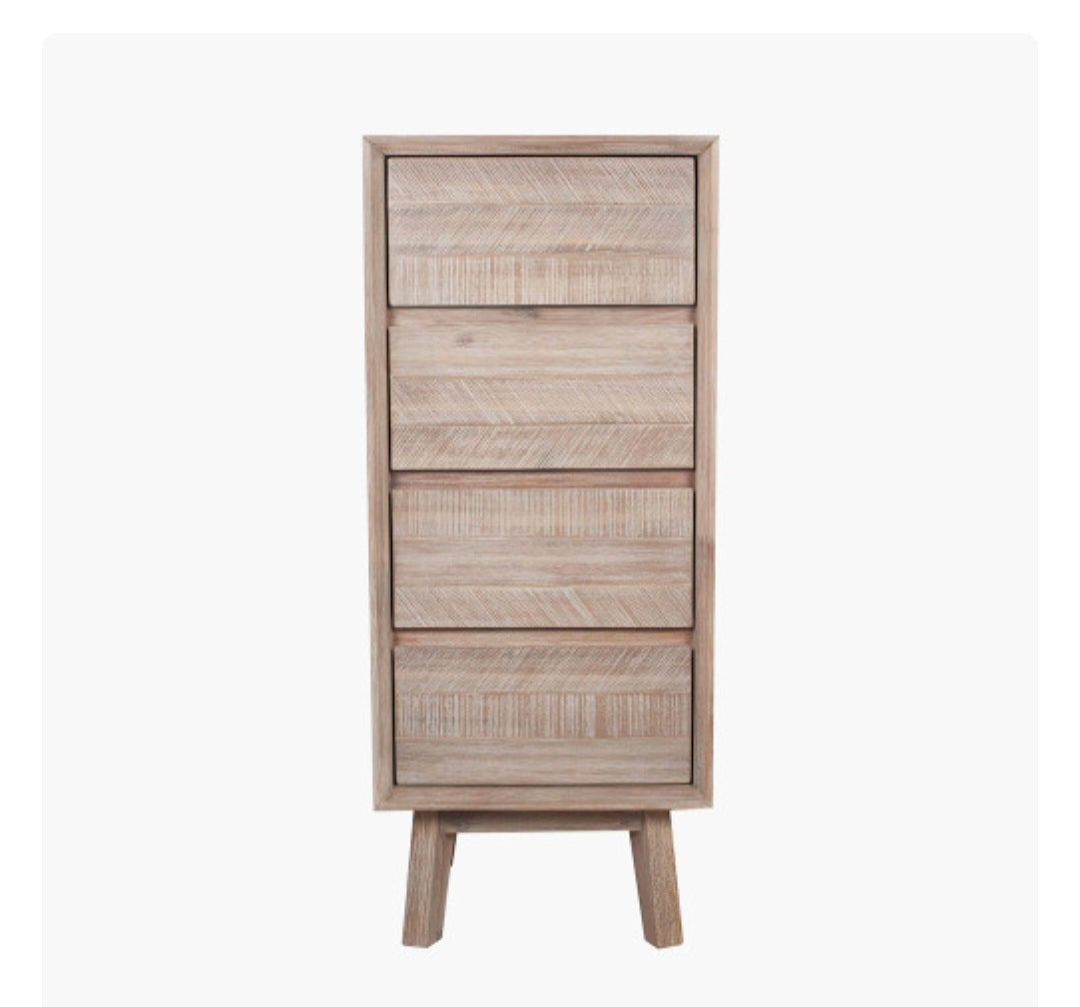 Kalmar Sand Wash Acacia Wood 4 Drawer Tall Unit