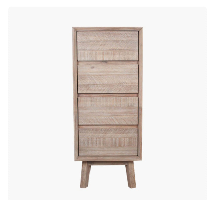 Kalmar Sand Wash Acacia Wood 4 Drawer Tall Unit