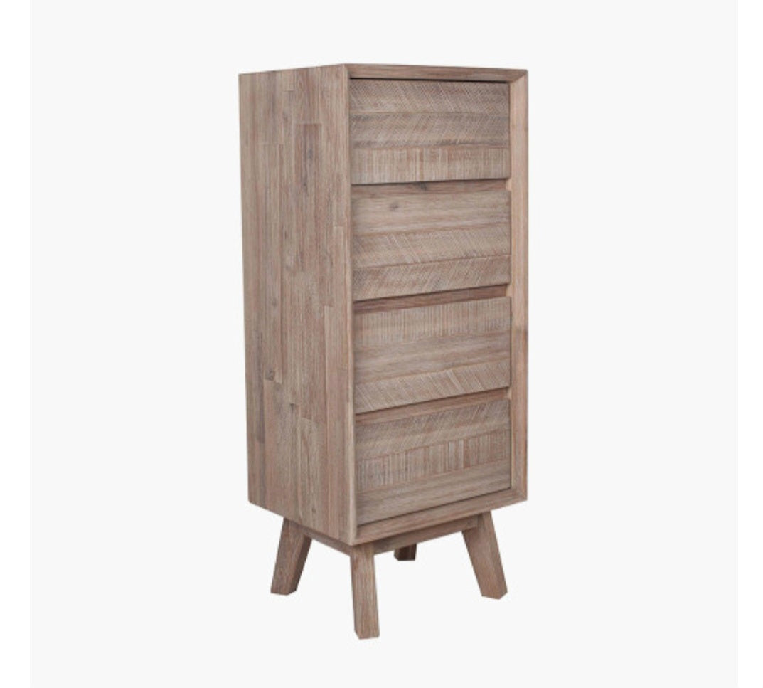 Kalmar Sand Wash Acacia Wood 4 Drawer Tall Unit