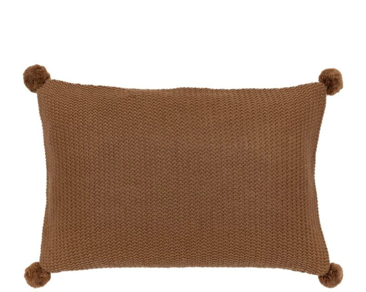 Moss Stitch PomPom Cushion/Brown