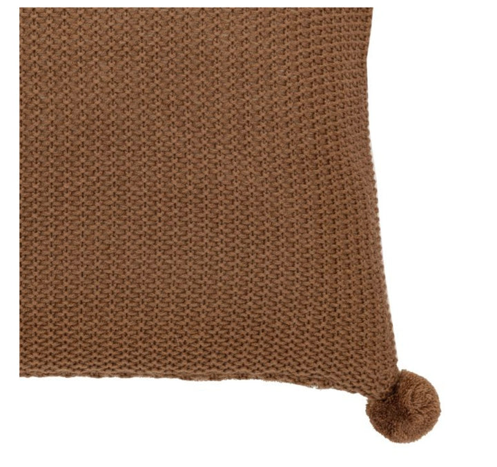 Moss Stitch PomPom Cushion/Brown