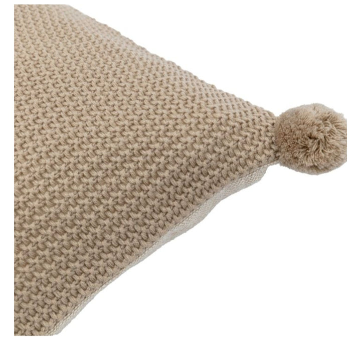 Moss Stitch PomPom Cushion/Cream