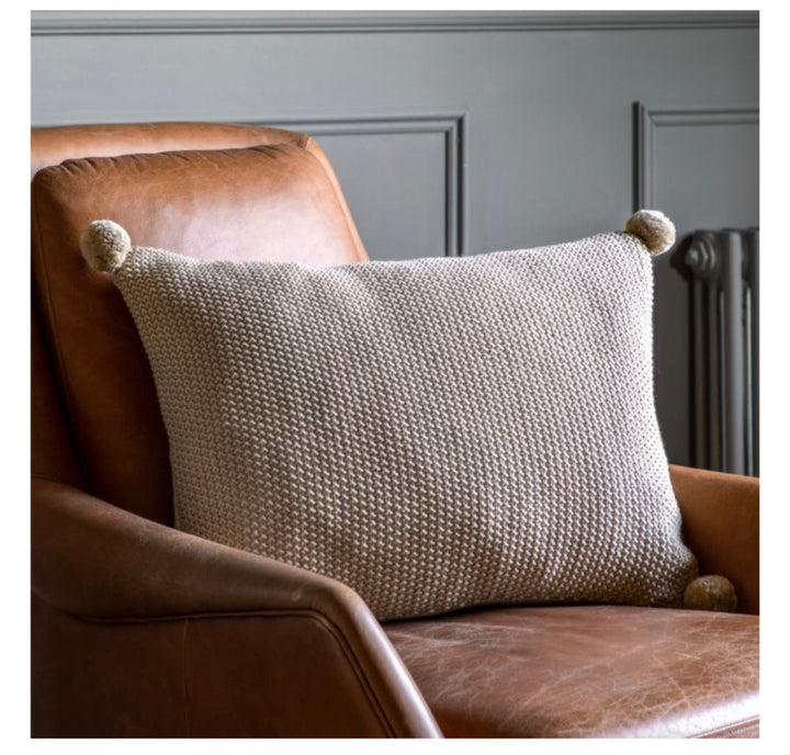 Moss Stitch PomPom Cushion/Cream