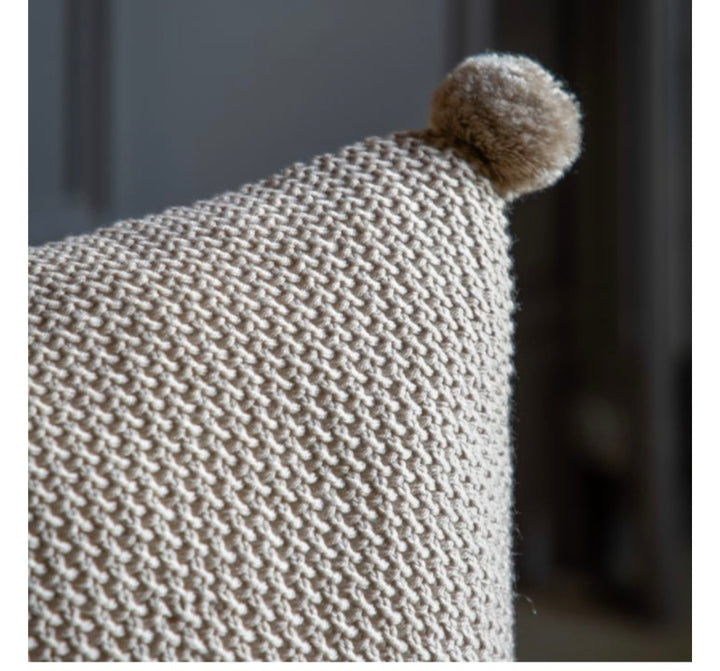 Moss Stitch PomPom Cushion/Cream