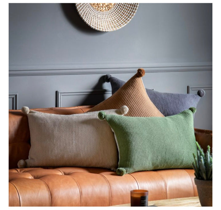 Moss Stitch PomPom Cushion/Cream