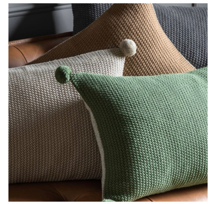 Moss Stitch PomPom Cushion/Cream