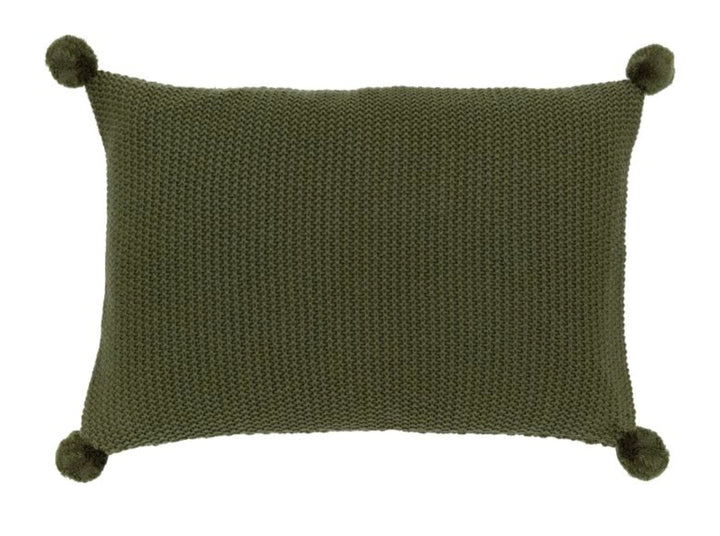 Moss Stitch PomPom Cushion/Green