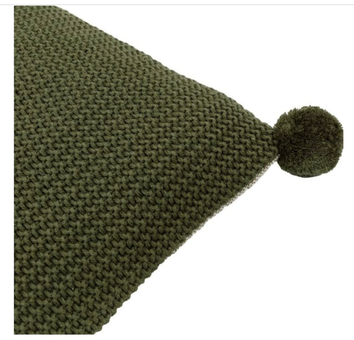 Moss Stitch PomPom Cushion/Green