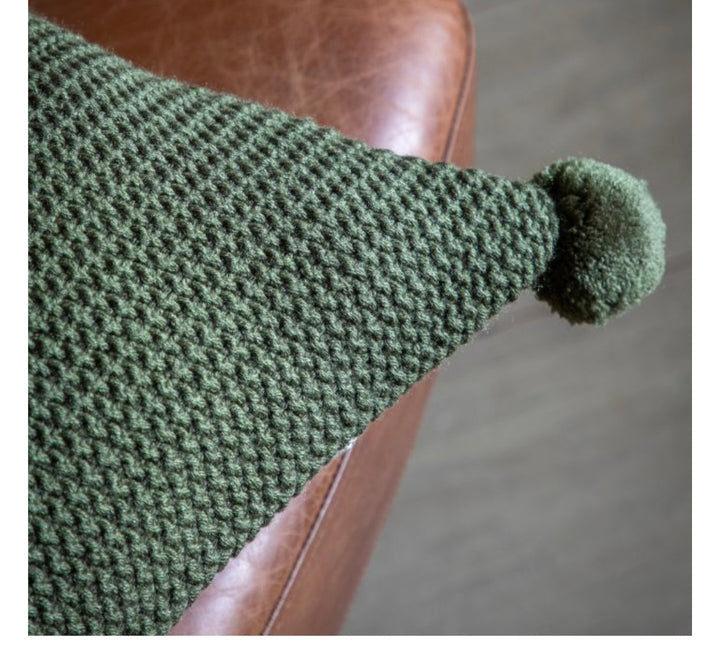 Moss Stitch PomPom Cushion/Green
