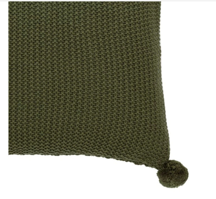 Moss Stitch PomPom Cushion/Green