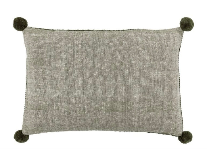 Moss Stitch PomPom Cushion/Green