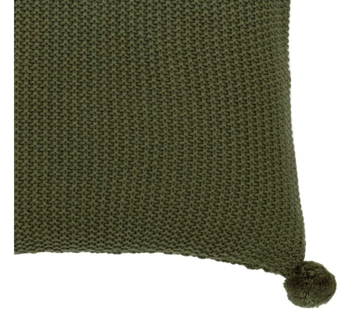 Moss Stitch PomPom Cushion/Green