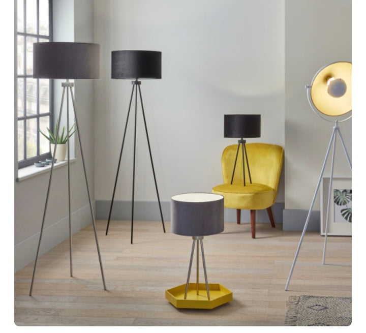 Houston Brushed Silver Metal Tripod Floor Lamp 159cm