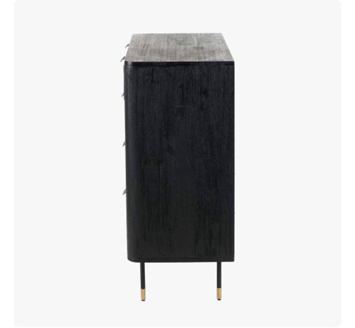 Fiji Black Acacia Wood and Natural Rattan 4 Drawer Unit
