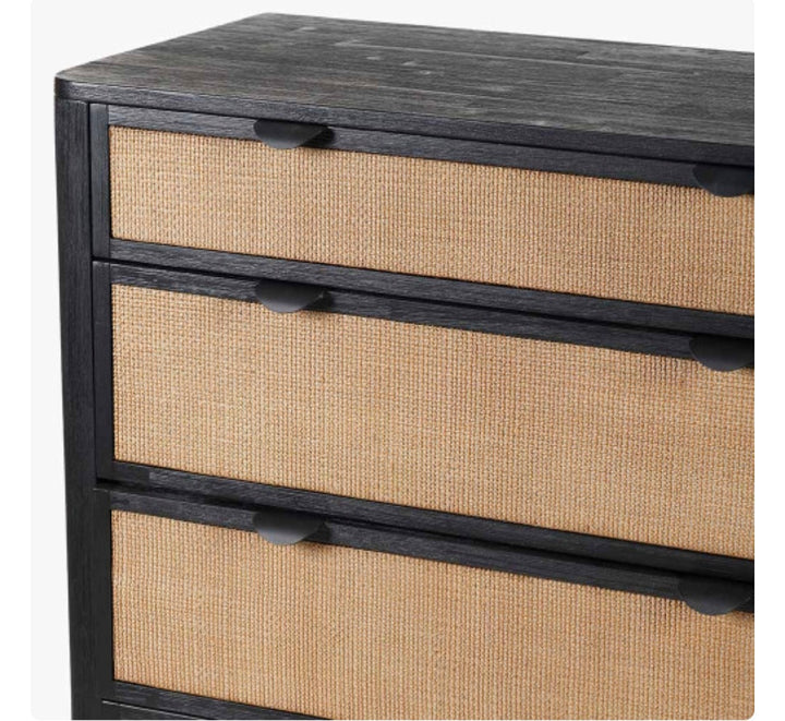 Fiji Black Acacia Wood and Natural Rattan 4 Drawer Unit
