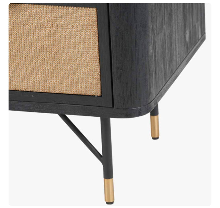 Fiji Black Acacia Wood and Natural Rattan 4 Drawer Unit