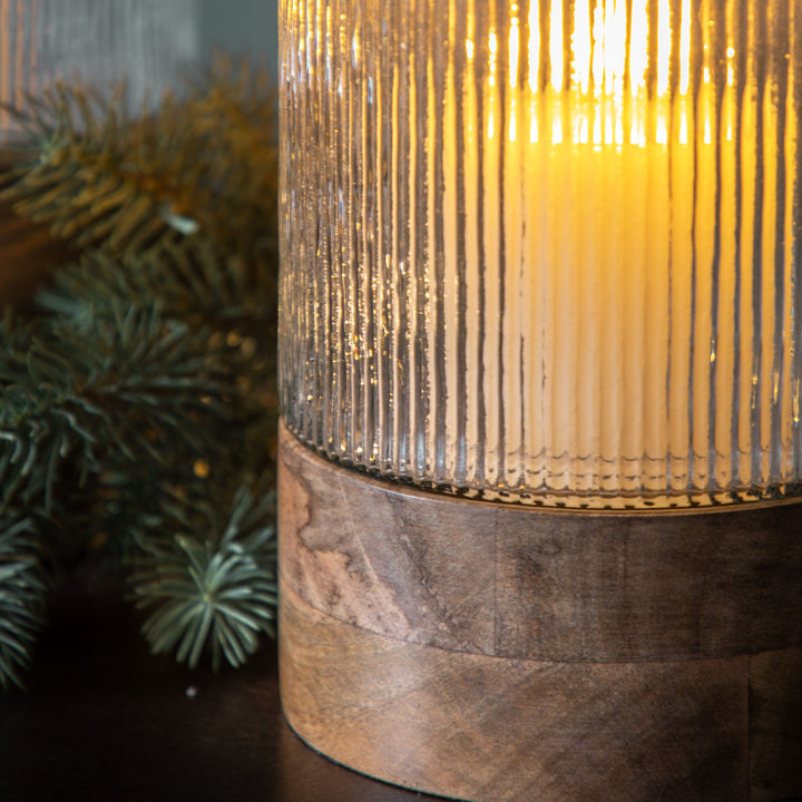 Mango Wood Base Hurricane Lamp