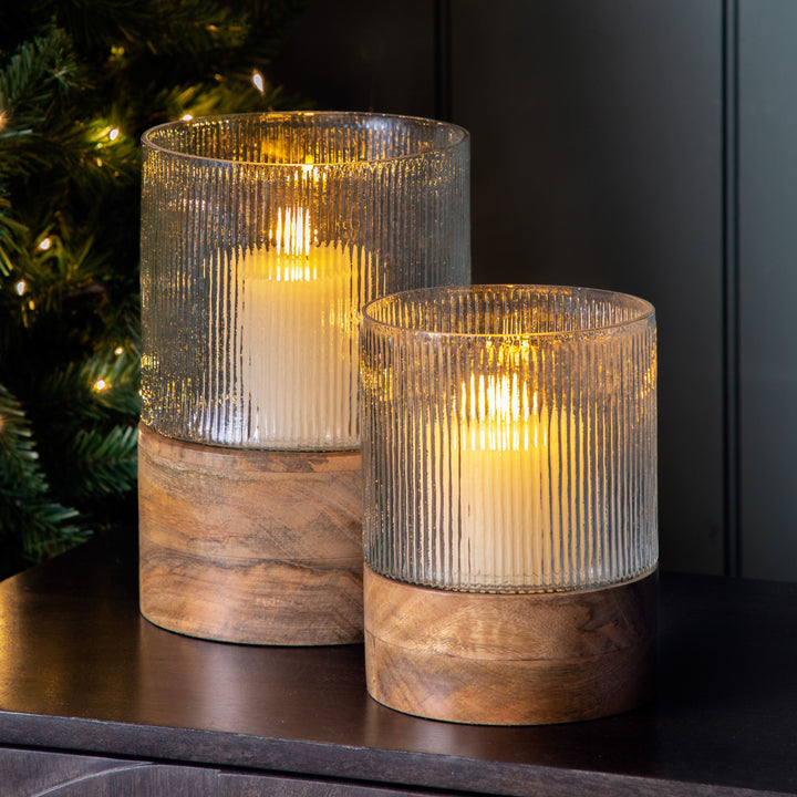 Mango Wood Base Hurricane Lamp