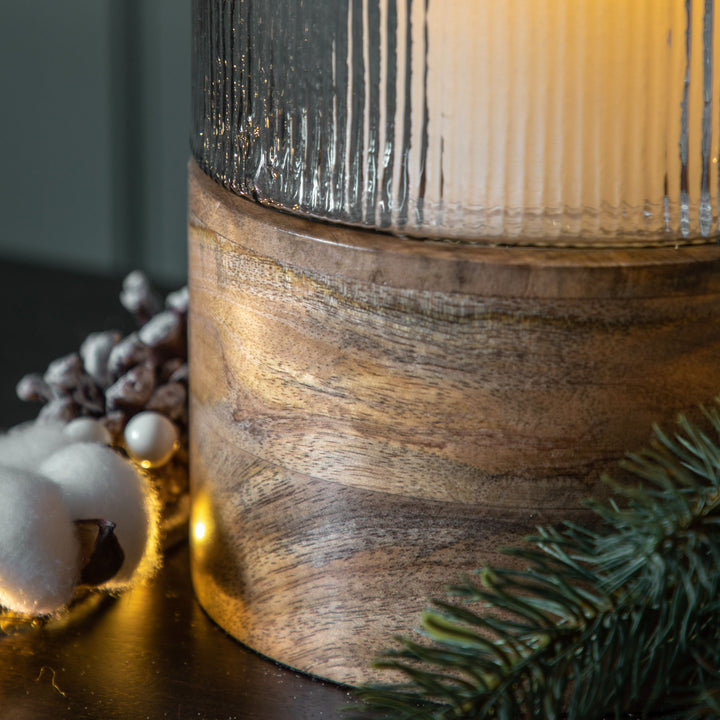 Mango Wood Base Hurricane Lamp