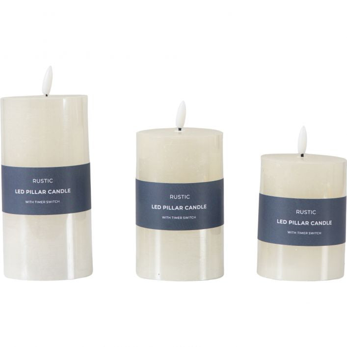 White Luxury LED Rustic Candle Set Of 3