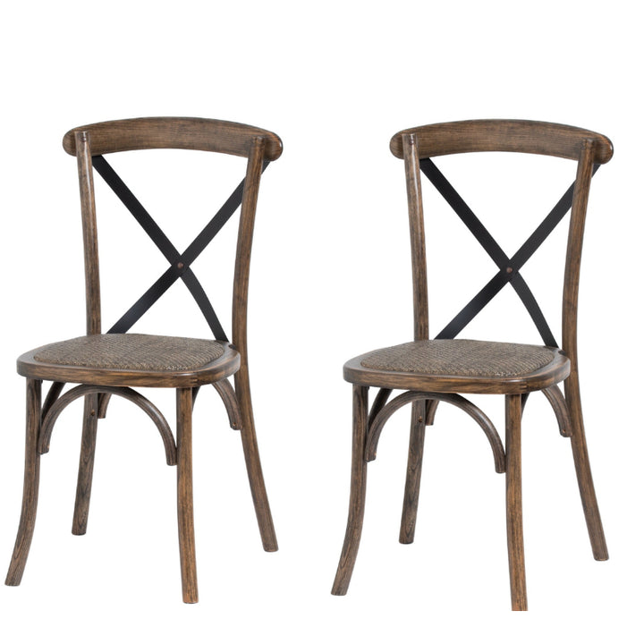 Cross Back Oak Dining Chair x 2