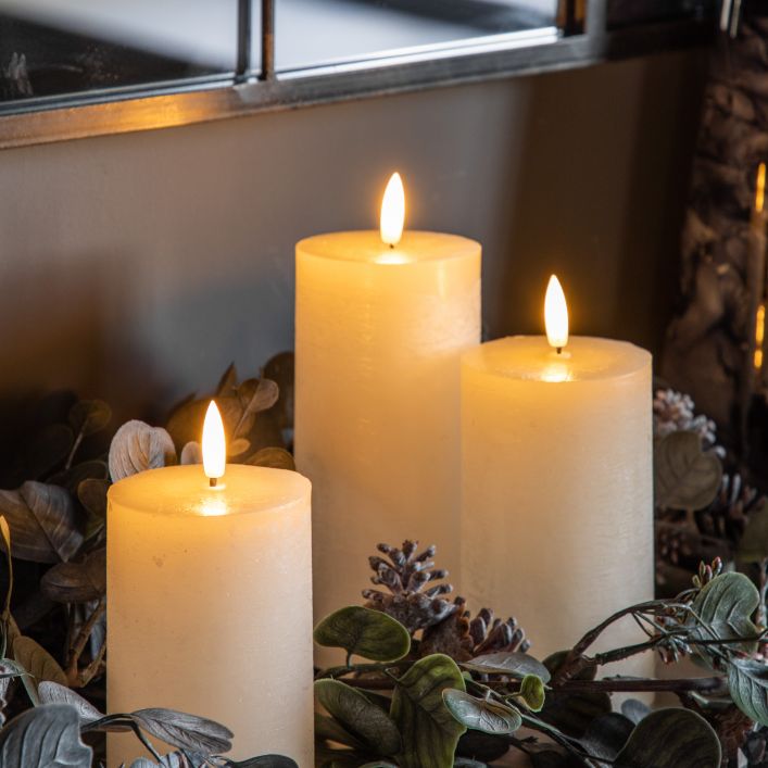White Luxury LED Rustic Candle Set Of 3