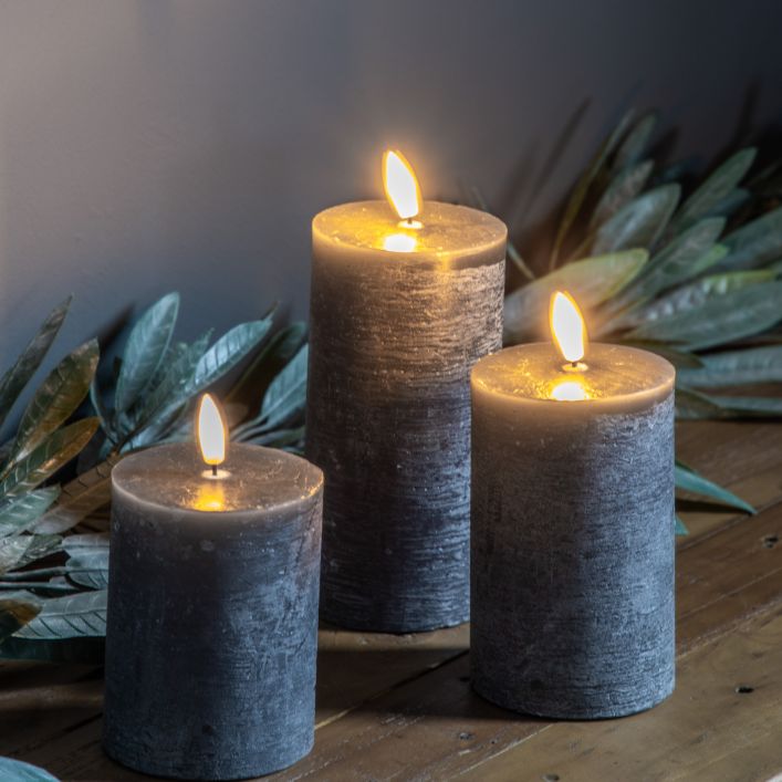 Slate LED Candle Rustic Set of 3
