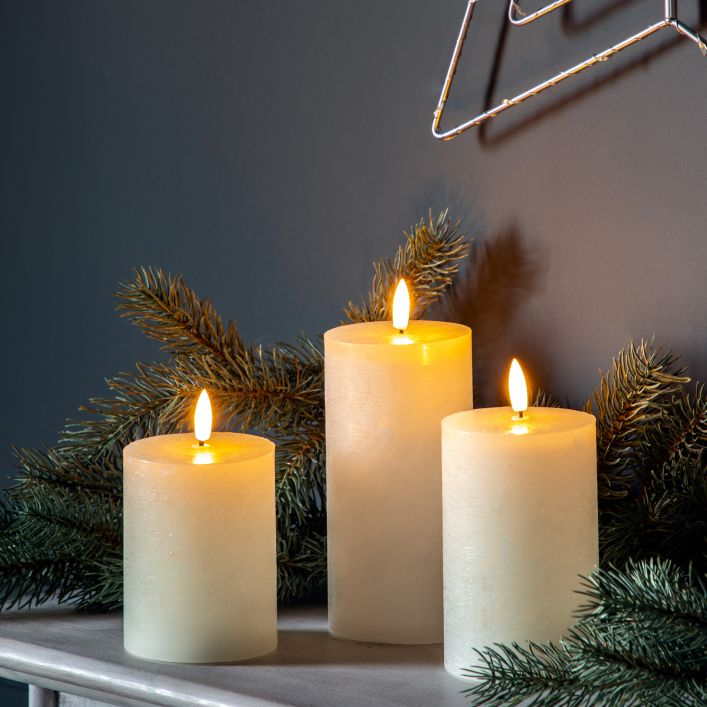 White Luxury LED Rustic Candle Set Of 3