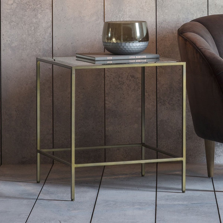 Roma Bronze Square Glass Top Side Table