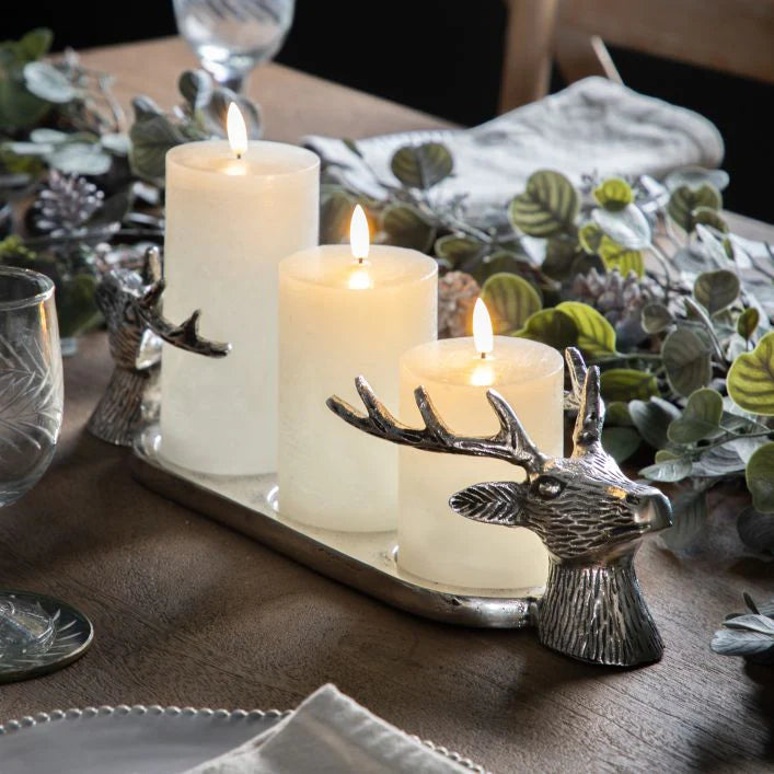 White Luxury LED Rustic Candle Set Of 3