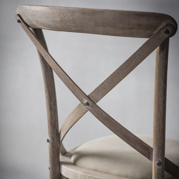 Set of 2 Alexander Washed Oak Cross Back Linen Cafe Chair