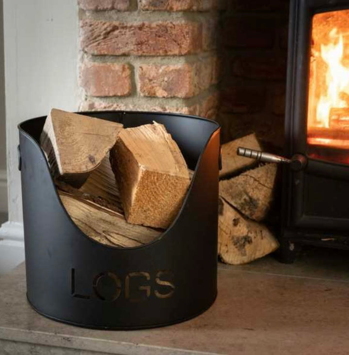 Black Finish Logs And Kindling Buckets & Matchstick Holder