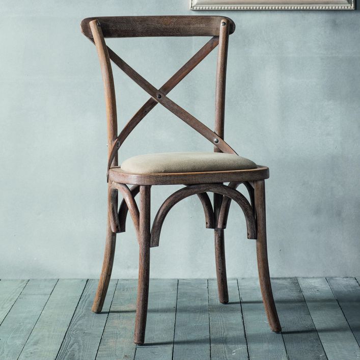 Set of 2 Alexander Washed Oak Cross Back Linen Cafe Chair