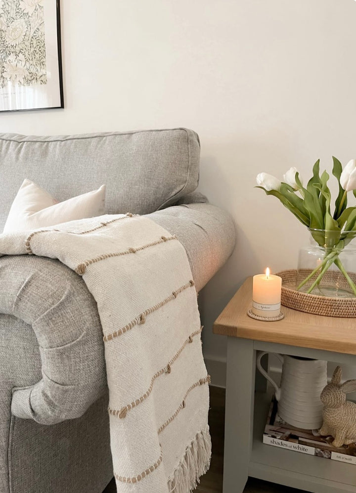 Neutral Woven Bobble Throw