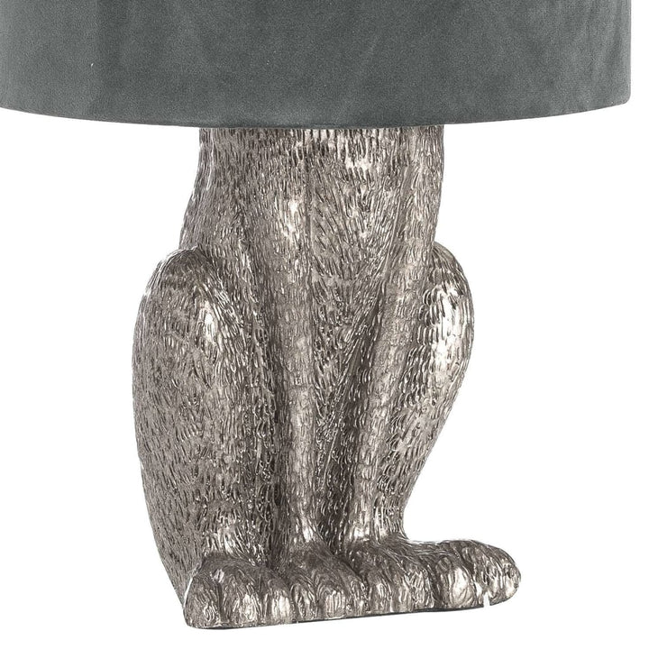 Silver Hare Table Lamp With Grey Velvet Shade - Lighting
